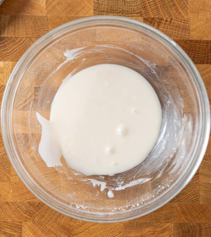 Making the glaze for the muffins.
