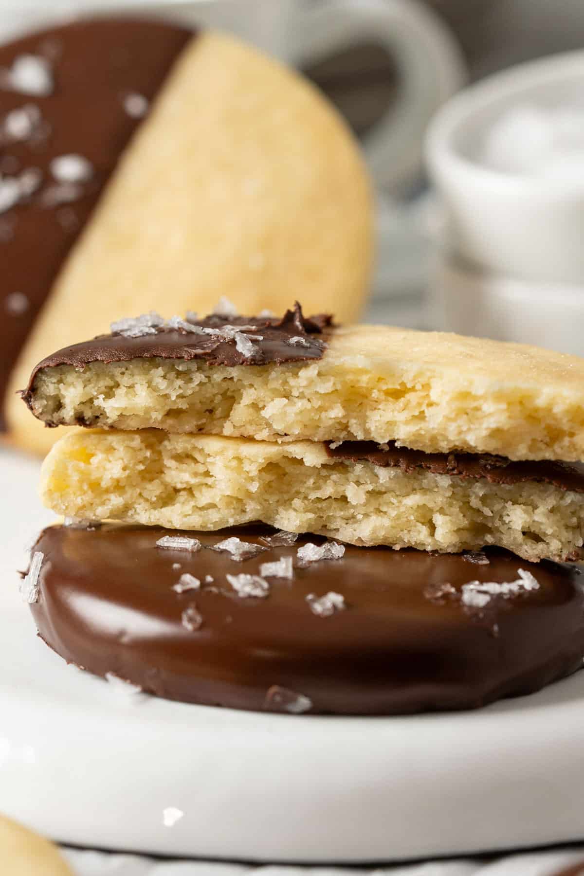 Showing the flaky texture of shortbread cookies.