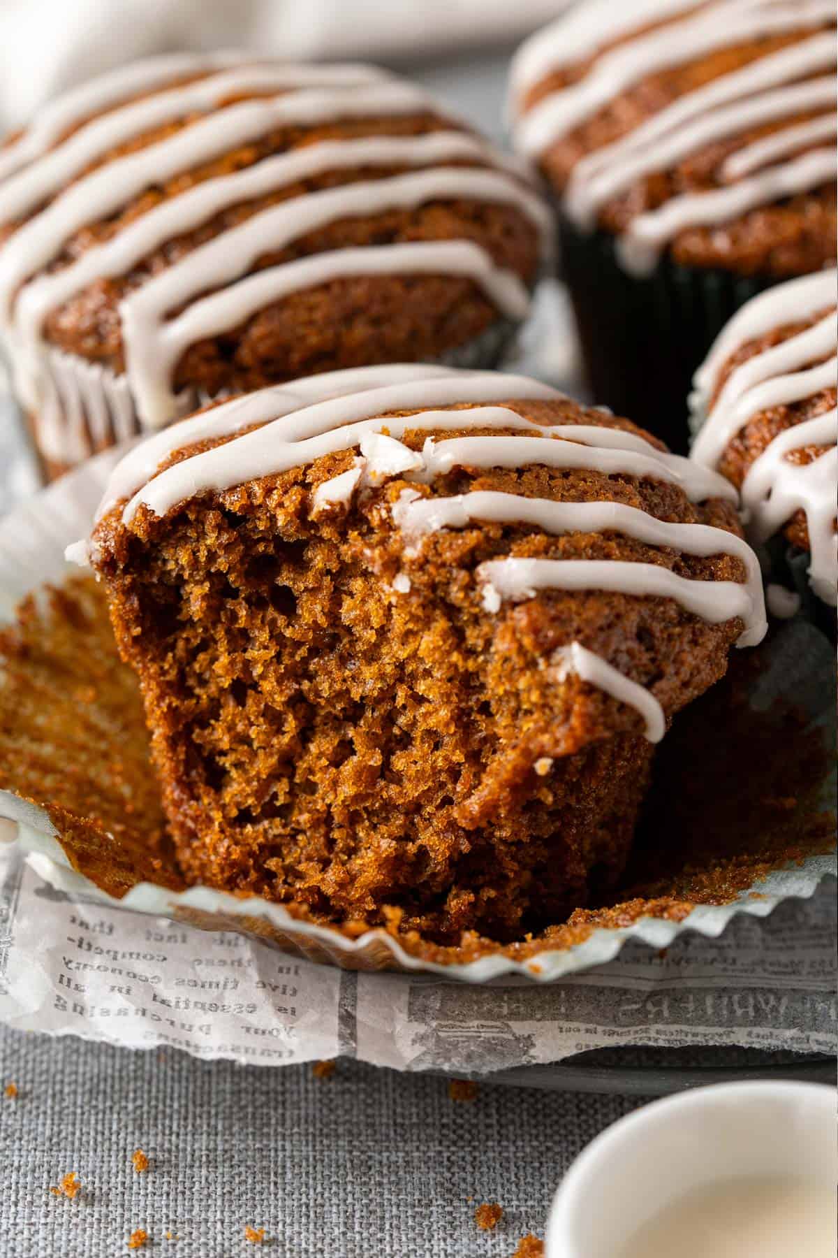 Showing the fluffy texture of the gingerbread muffins.