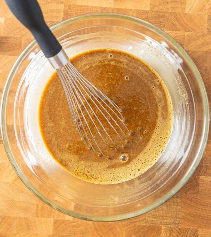 Whisking all the wet ingredients.