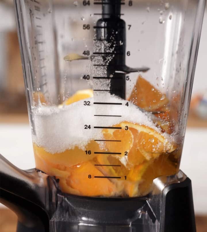 Blending the orange mixture.