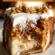 Tender and fluffy carrot cake cheesecake with cream cheese frosting.