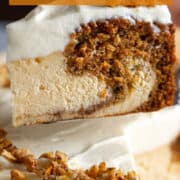 Tender and fluffy carrot cake cheesecake with cream cheese frosting.