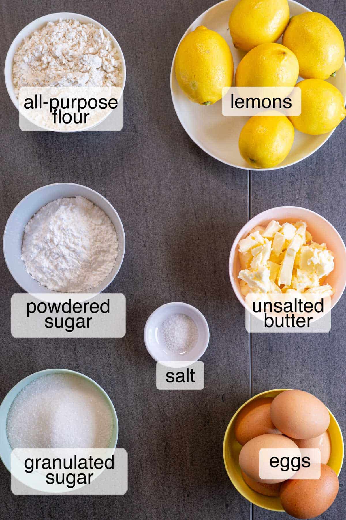 Ingredients to make lemon tart.