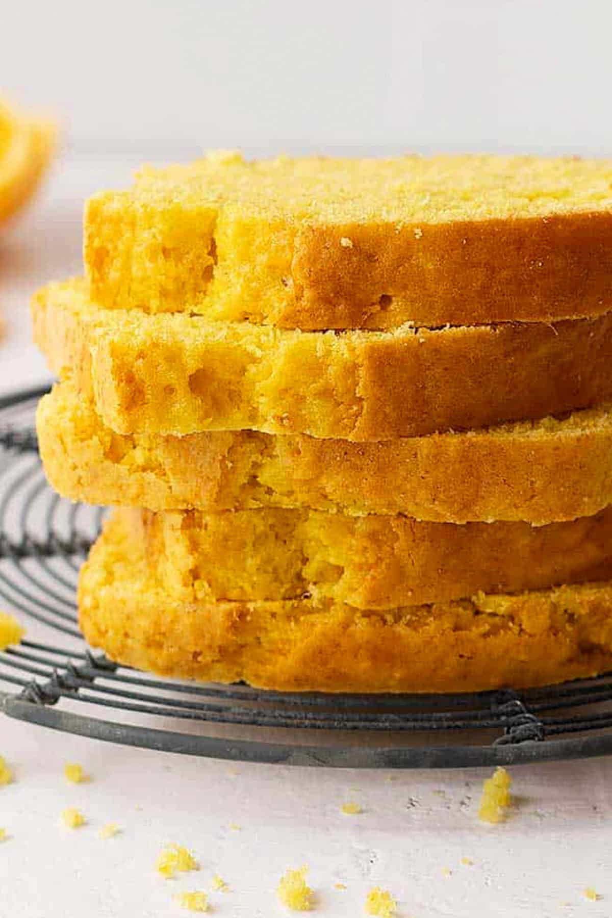 Stacked sliced cakes.