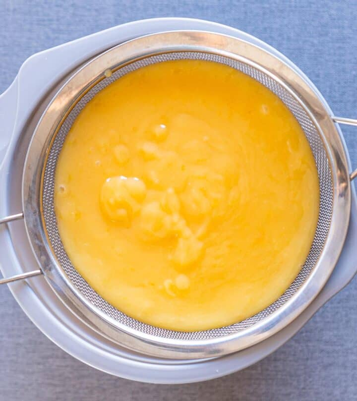 Straining the lemon filling.