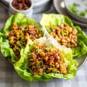 Asian chicken lettuce wraps on a plate.