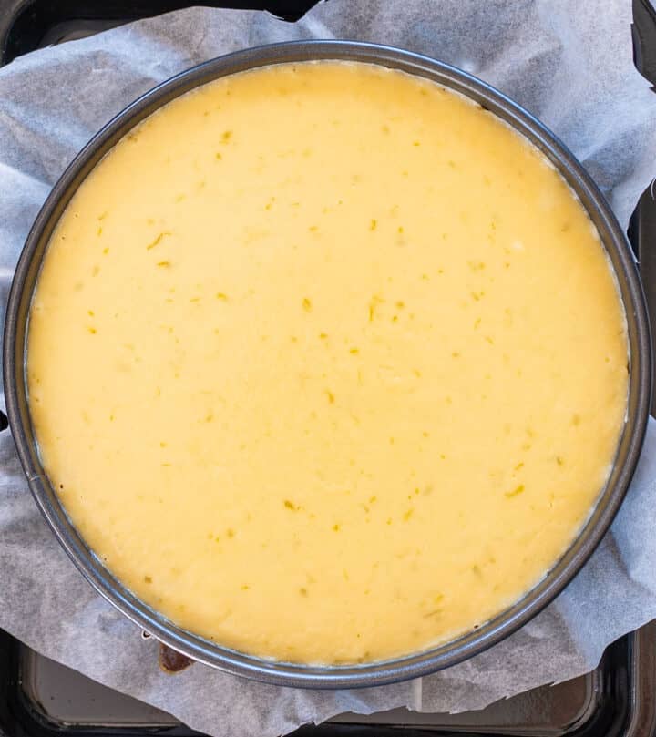 Chilling baked cheesecake.