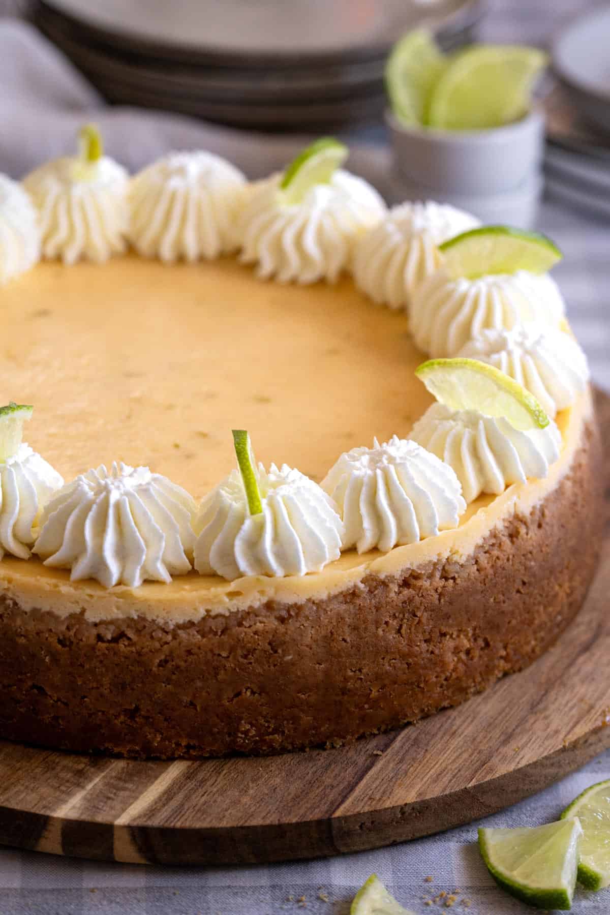 Key lime cheesecake on a serving plate.