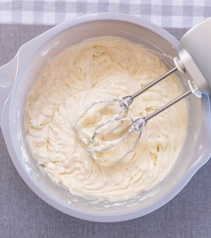 Mixing in cream cheese and the rest.