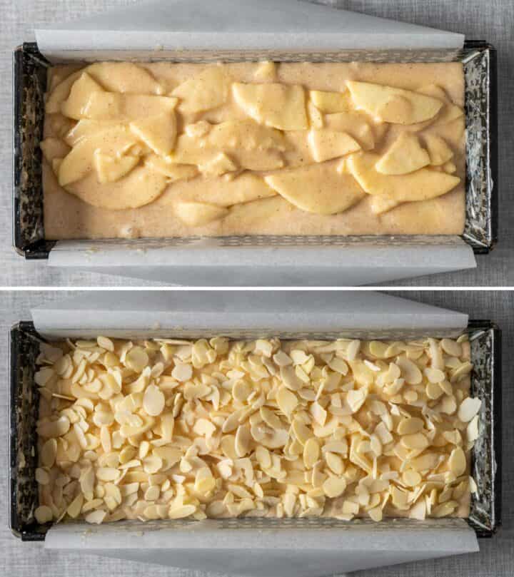 Arranging the apples slices before baking.