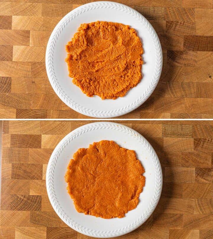 Blotting the pumpkin puree.