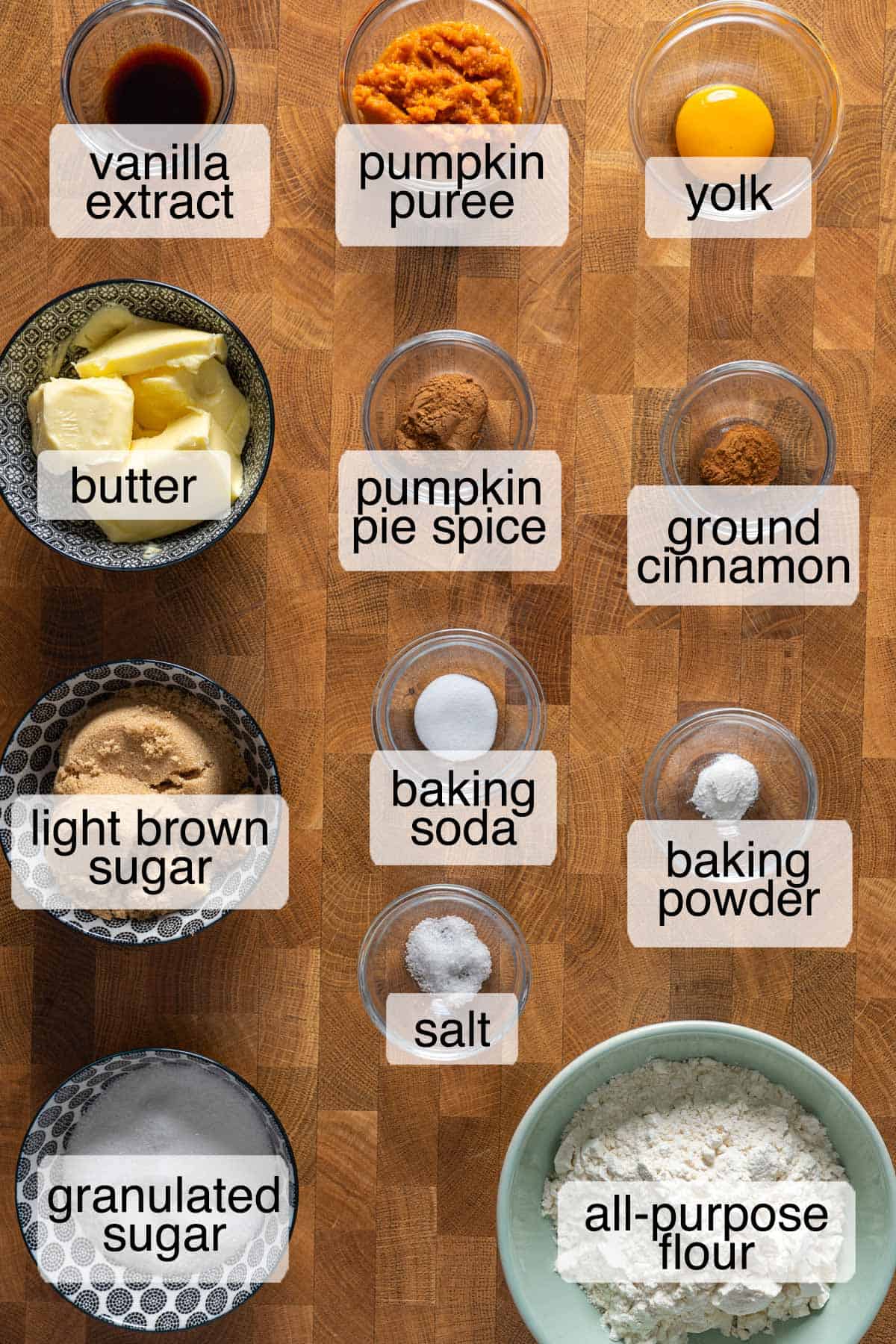 Ingredients to make chewy pumpkin cookies.