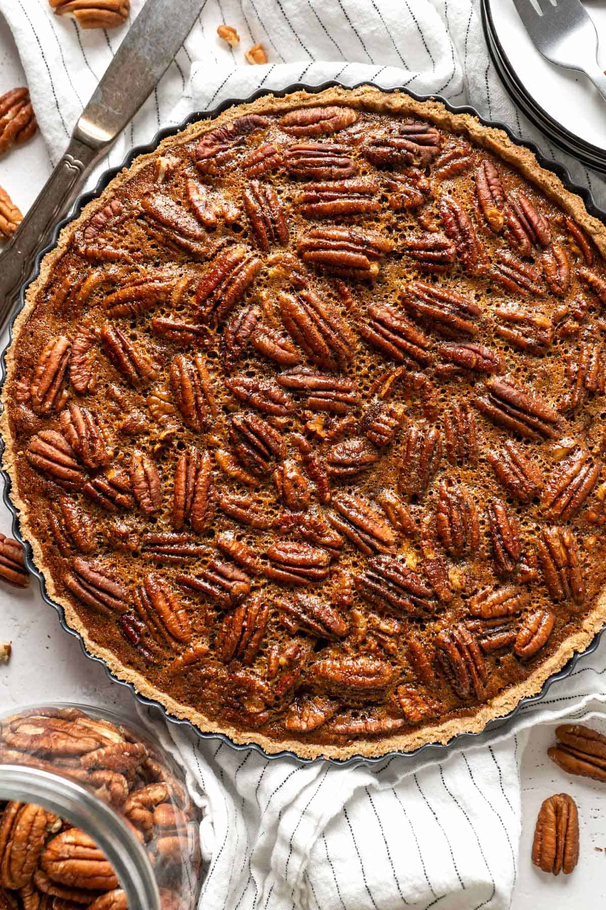 Pecan pie without corn syrup view from top
