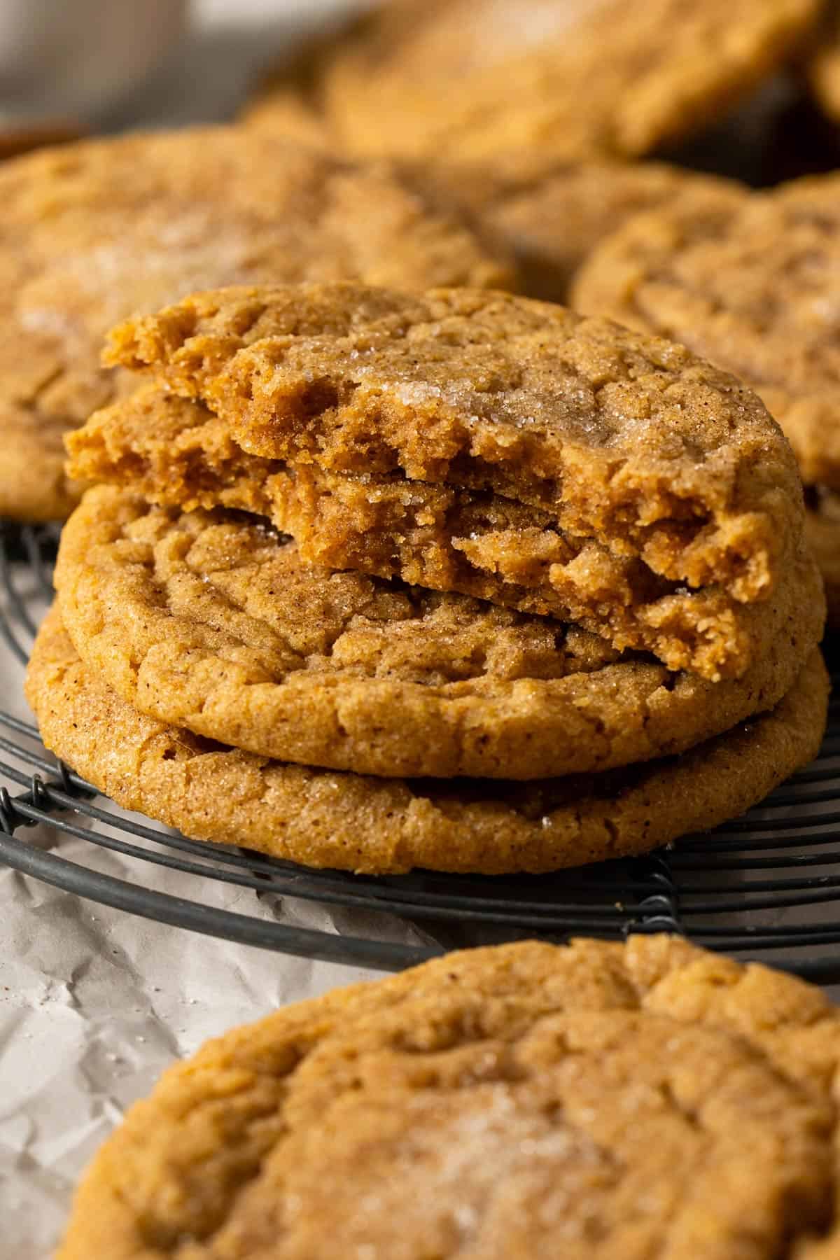 Showing the chewy texture of a half broken cookie.