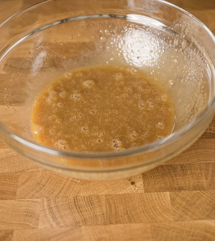 Whisking wet ingredients for the crust.